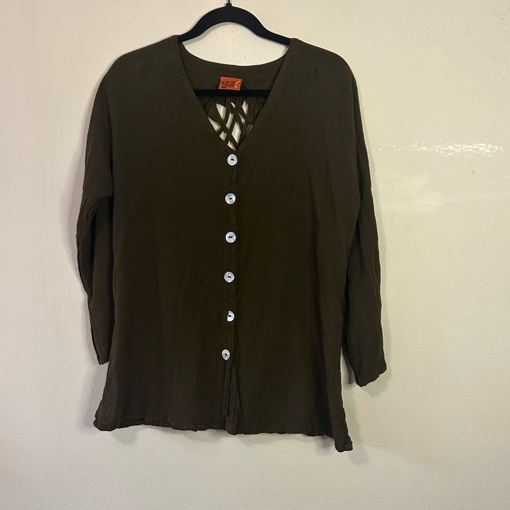 Oh My Gauze! Brown Cotton Fringe Top